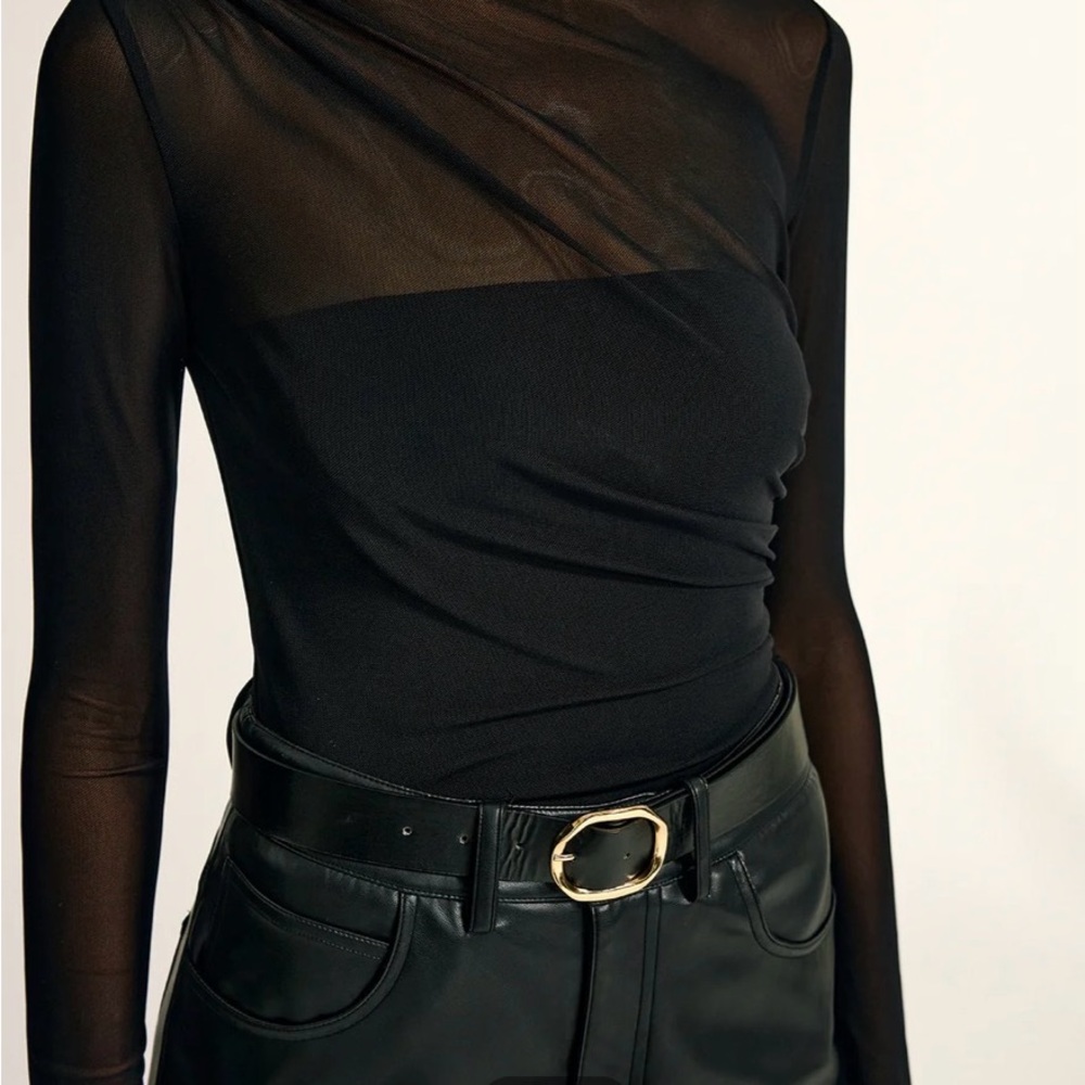 NWT Commense Black Sheer Sleeve Bodysuit - Picture 2 of 6